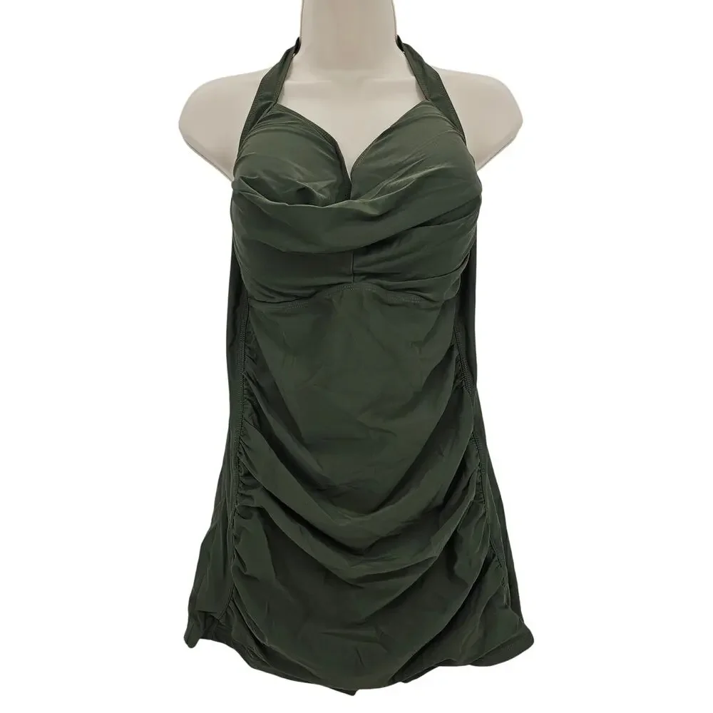 Tempt Me Womans size 6XL Retro Halter Boyleg One Piece Swimsuit Green NWOT